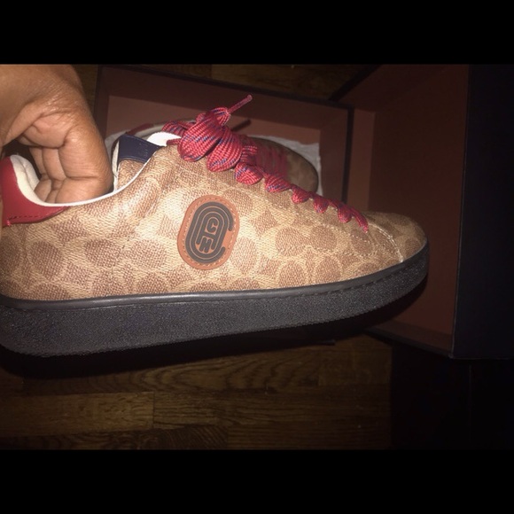 Men’s khaki & red coach sneakers. - Picture 6 of 7